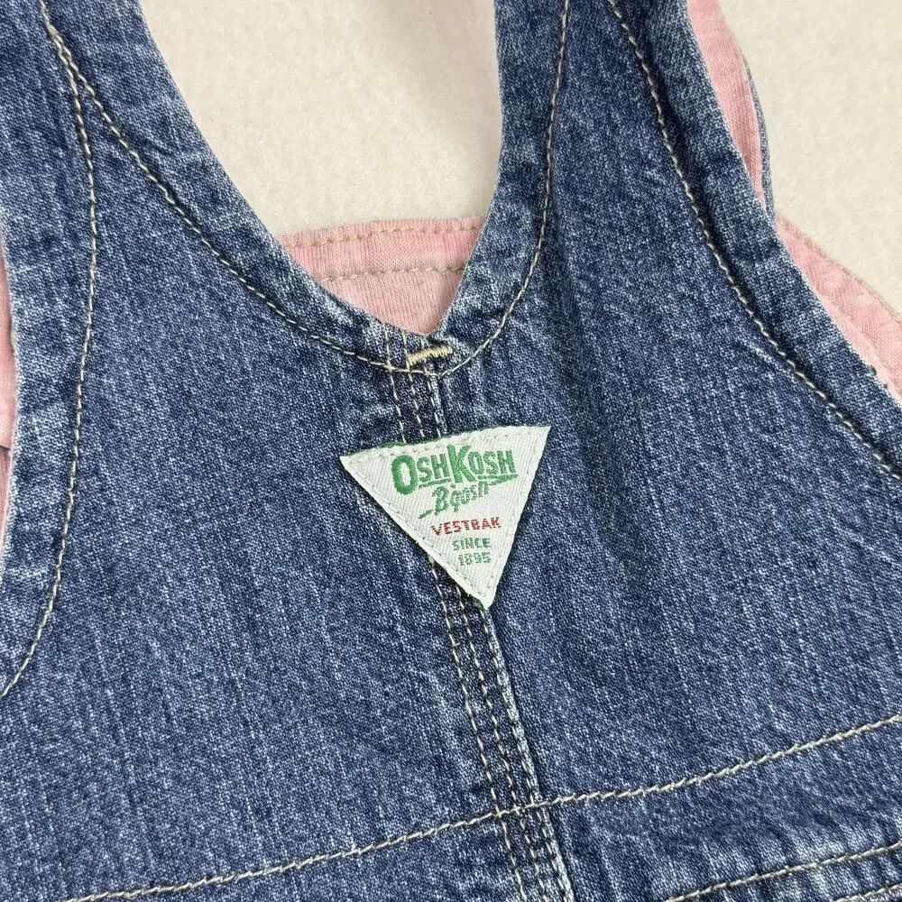 OshKosh B'gosh Overall Dress Girls 12M Vestbak Blue Denim Jumper Pockets Casual
